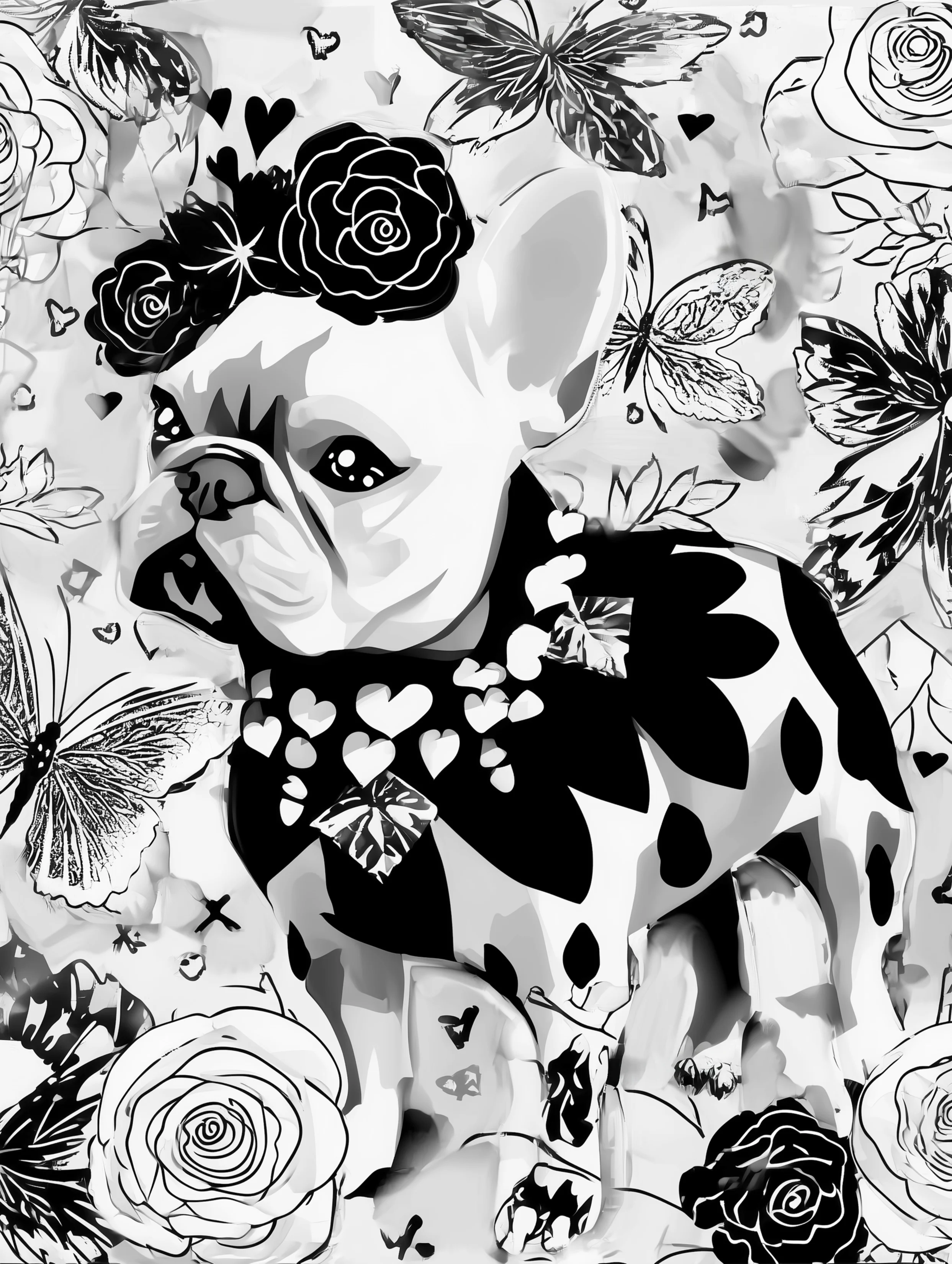 Free printable french bulldog coloring page featuring a french bulldog with decorative collar